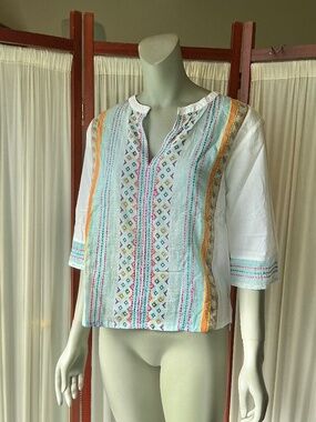 Sundance Women’s White Cotton Embroidered Boho Top Size Small